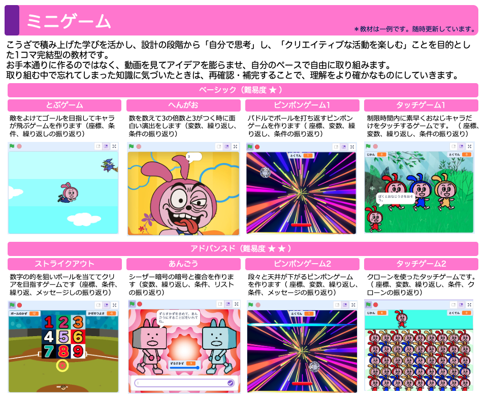 ミニゲーム：とぶゲーム・へんがお・ピンポンゲームなど